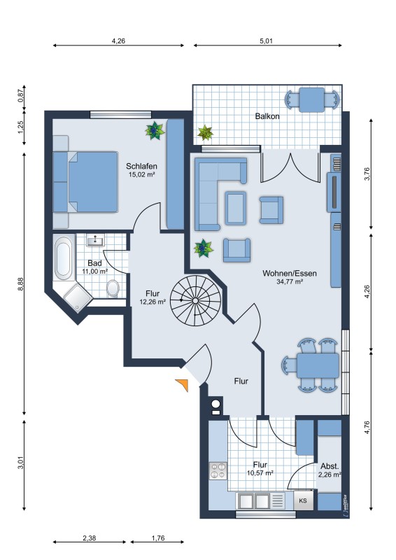 Grundriss Erdgeschoss Maisonettewohnung Wiesbaden