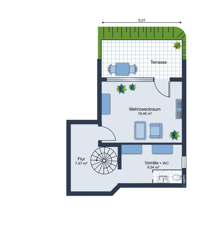 Grundriss Gartengeschoss Maisonettewohnung Wiesbaden
