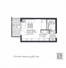 Grundriss HELL UND GUT VERMIETET - 1 ZIMMER-WOHNUNG MIT HERRLICHEM FERNBLICK