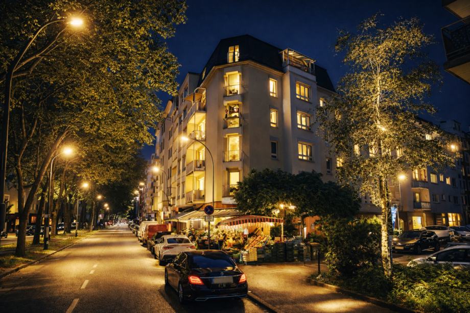 AU�en bei Nacht Etagenwohnung Mainz