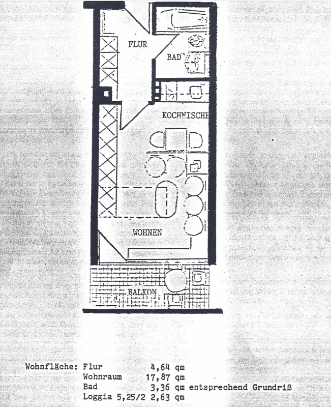 Grundriss und Fl�chen Etagenwohnung Wiesbaden