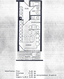 Grundriss und Fl�chen VERMIETETES APARTMENT MIT BALKON, TAGESLICHTBAD UND KELLER