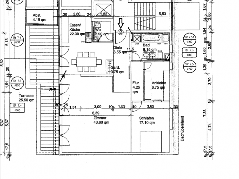 Grundriss mit 3,5 Zimmer Etagenwohnung Wiesbaden